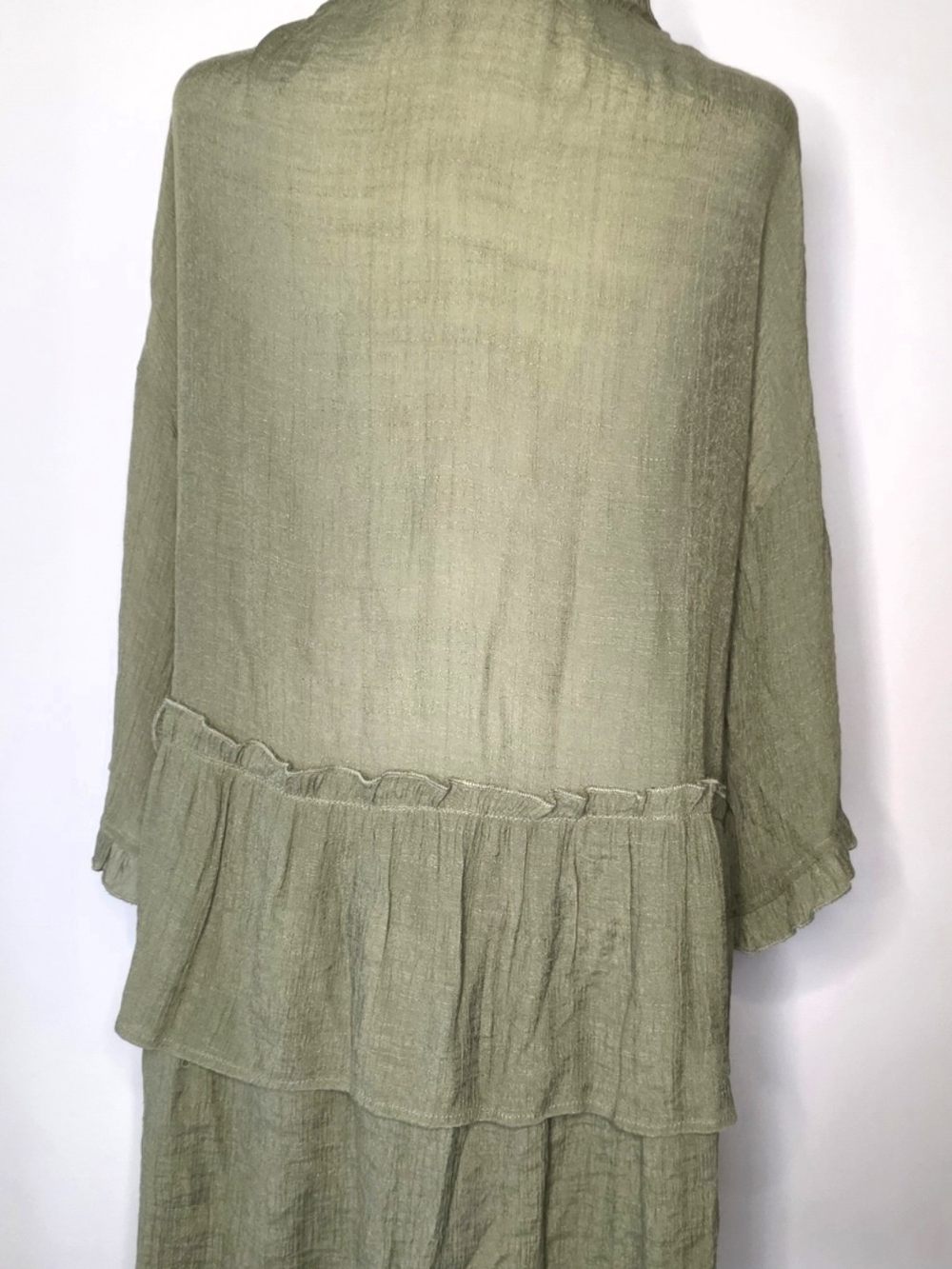 Easel Olive Tencel Ruffle Duster Cardigan Boho M - Picture 4 of 10